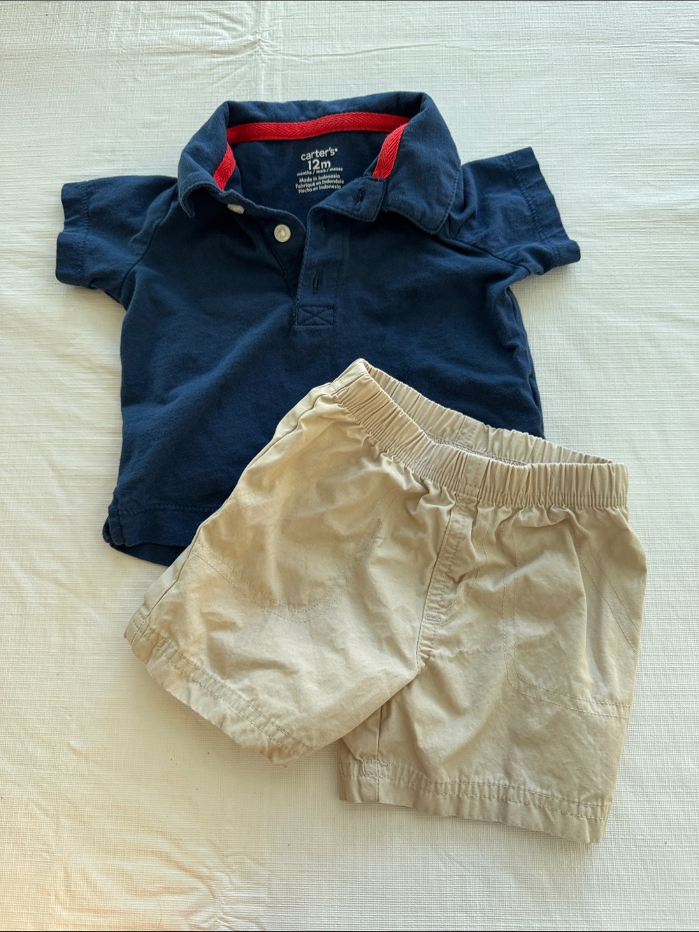Carter's Navy Polo with Red Trim and Khaki Shorts Set